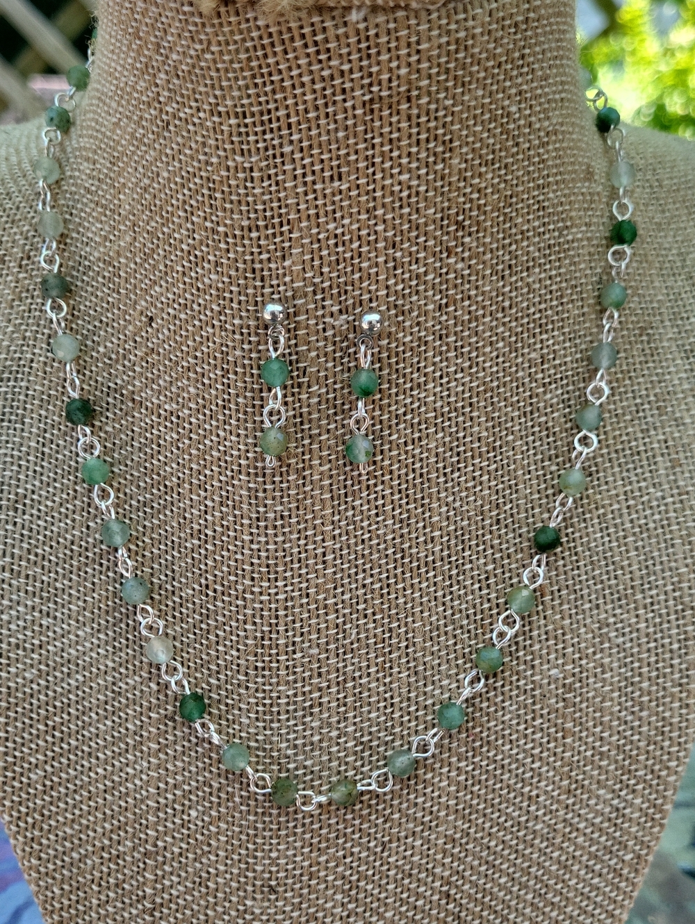 Handcrafted Green Chalcedony Beaded Necklace with Matching Earrings